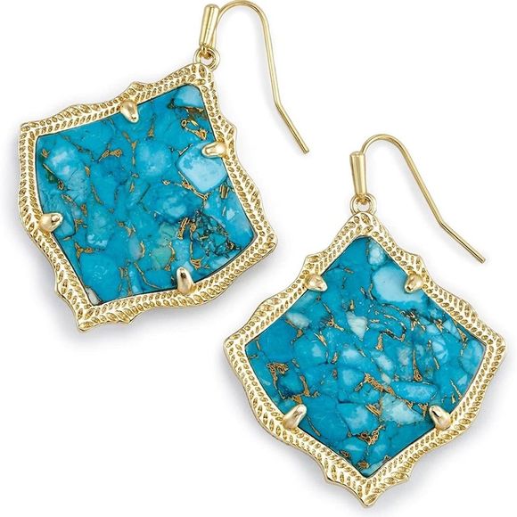Kendra Scott Kirsten Gold Dangle Earrings in Gold Bronze Veined Turquoise - Picture 2 of 6